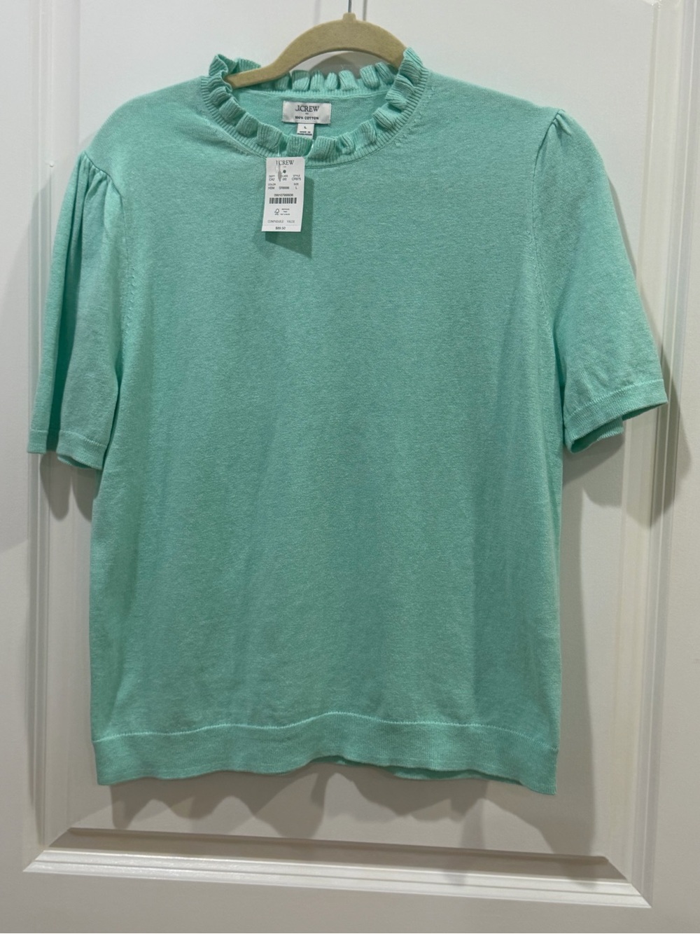 J. Crew Seafoam Ruffle-Neck Short Sleeve Tee